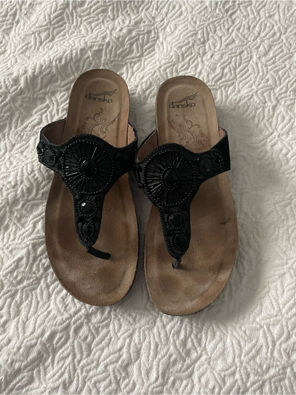 Dansko Pamela Women's Black Beaded Thong Sandals, Size 38